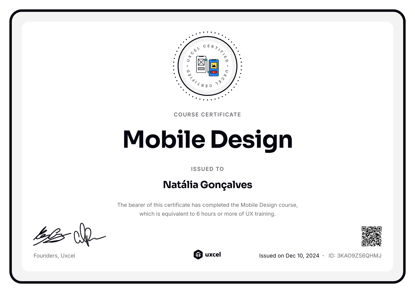 Natália Gonçalves's certificate